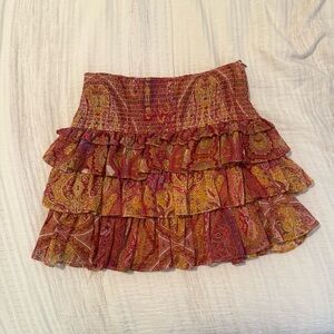 Zara Paisley Mini Skirt - Red and Gold